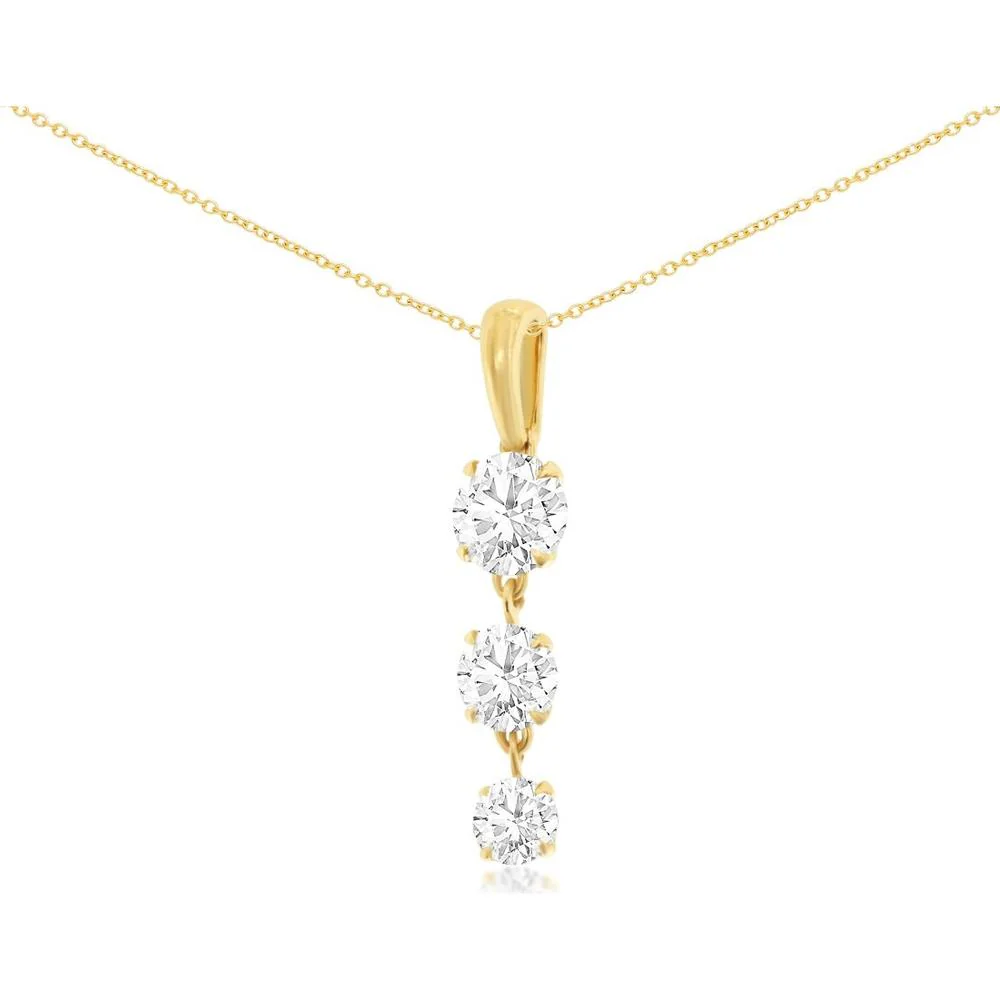 14K Yellow Gold Three-Stone Lab Grown Diamond Pendant with 1 Carat Total Weight of Round Brilliant Cut Stones - Royal Jewelry