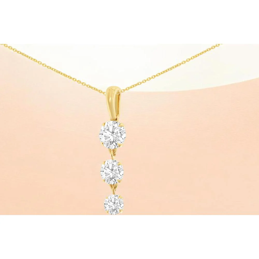 14K Yellow Gold Three-Stone Lab Grown Diamond Pendant with 1 Carat Total Weight of Round Brilliant Cut Stones - Royal Jewelry - Image 2