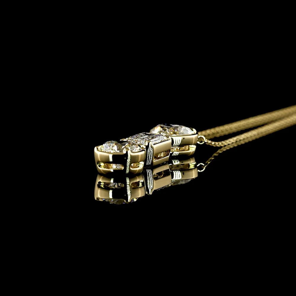 14K Yellow Gold Three-Stone North-South Pendant with Heart, Emerald Cut, and Round Lab Diamonds - 3.03 Total Carat Weight - Covaloro Fine Jewelry - Image 3