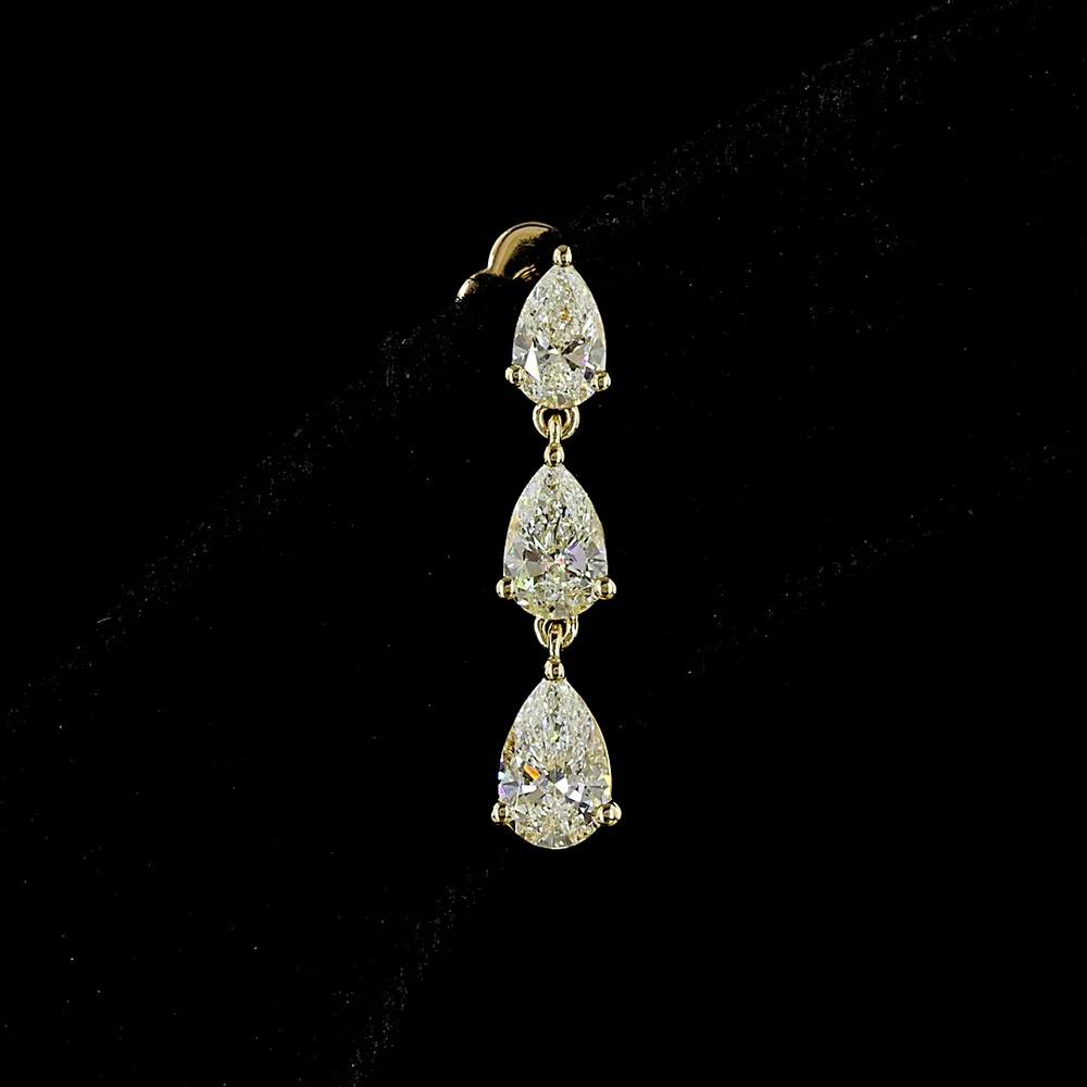 14K Yellow Gold Three-Stone Pear Shape Drop Earrings with Lab-Grown Diamonds - 1.74 Total Carat Weight - Covaloro Fine Jewelry - Image 2