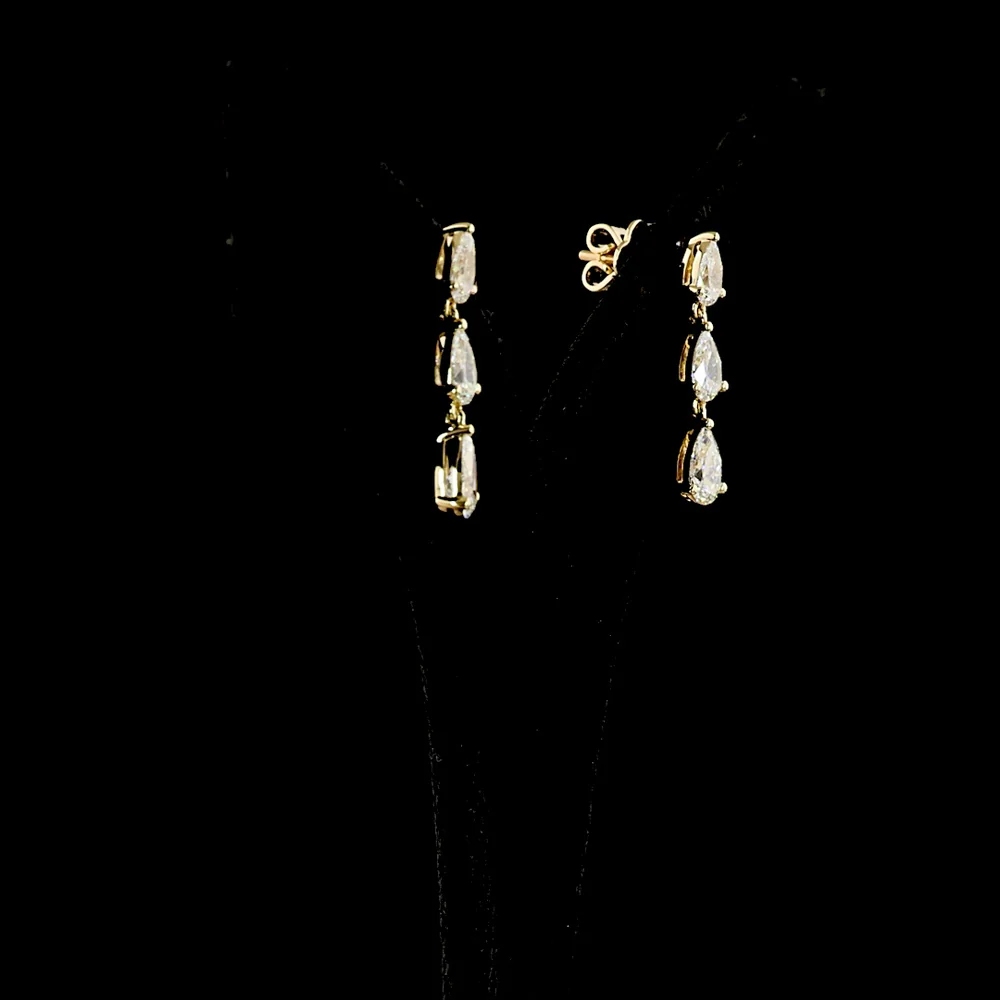 14K Yellow Gold Three-Stone Pear Shape Drop Earrings with Lab-Grown Diamonds - 1.74 Total Carat Weight - Covaloro Fine Jewelry - Image 3