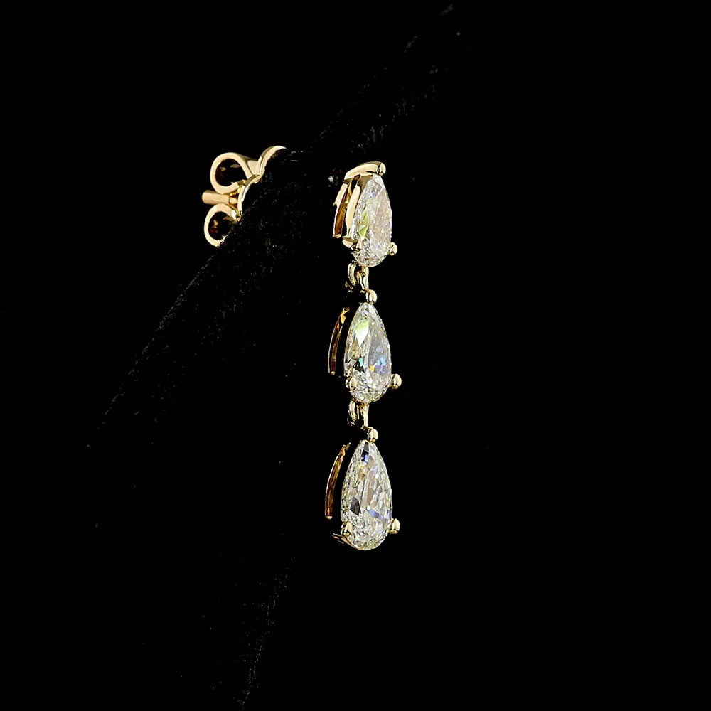 14K Yellow Gold Three-Stone Pear Shape Drop Earrings with Lab-Grown Diamonds - 1.74 Total Carat Weight - Covaloro Fine Jewelry - Image 4