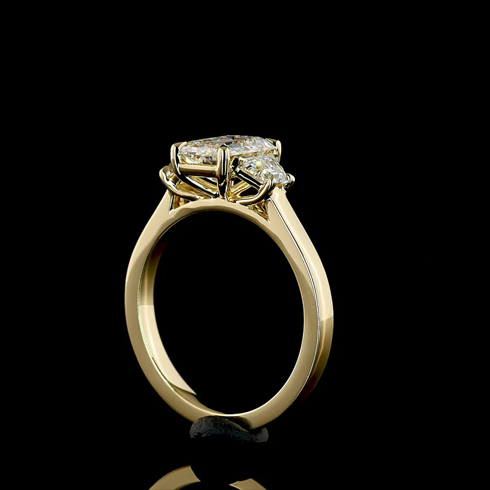 14K Yellow Gold Three Stone Ring with 1.26 Carat Emerald Cut Lab Diamond and 0.48 Carat Straight Baguette Diamonds - Total 1.74 Carats, IGI Certified D VVS2 - Covaloro Fine Jewelry - Image 3