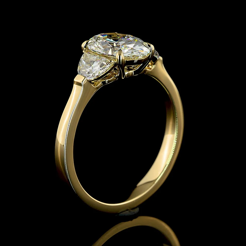 14K Yellow Gold Three Stone Ring with 1.52 Carats Oval Lab Diamond and 0.60 Carats Half-Moon Lab Diamonds - 2.12 Carats Total Diamond Weight - Covaloro Fine Jewelry - Image 4
