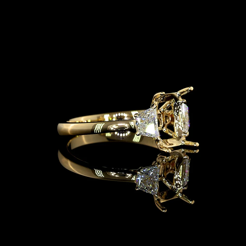 14K Yellow Gold Three Stone Ring with 1.55 Carat Radiant Cut Lab Diamond and Side Stones - 2.09 Carat Total Diamond Weight - Covaloro Fine Jewelry
