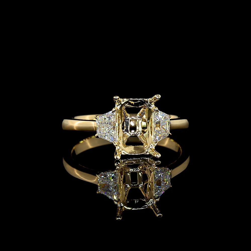 14K Yellow Gold Three Stone Ring with 1.55 Carat Radiant Cut Lab Diamond and Side Stones - 2.09 Carat Total Diamond Weight - Covaloro Fine Jewelry - Image 2