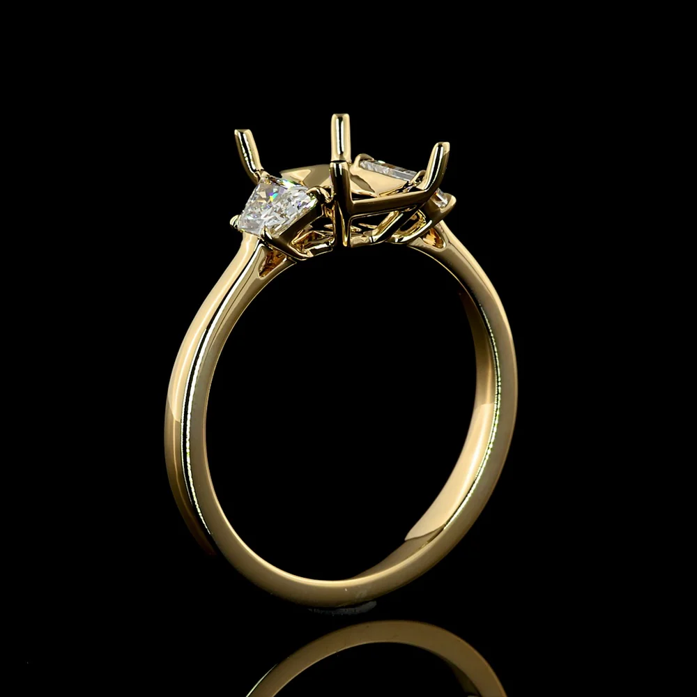 14K Yellow Gold Three Stone Ring with 1.55 Carat Radiant Cut Lab Diamond and Side Stones - 2.09 Carat Total Diamond Weight - Covaloro Fine Jewelry - Image 4