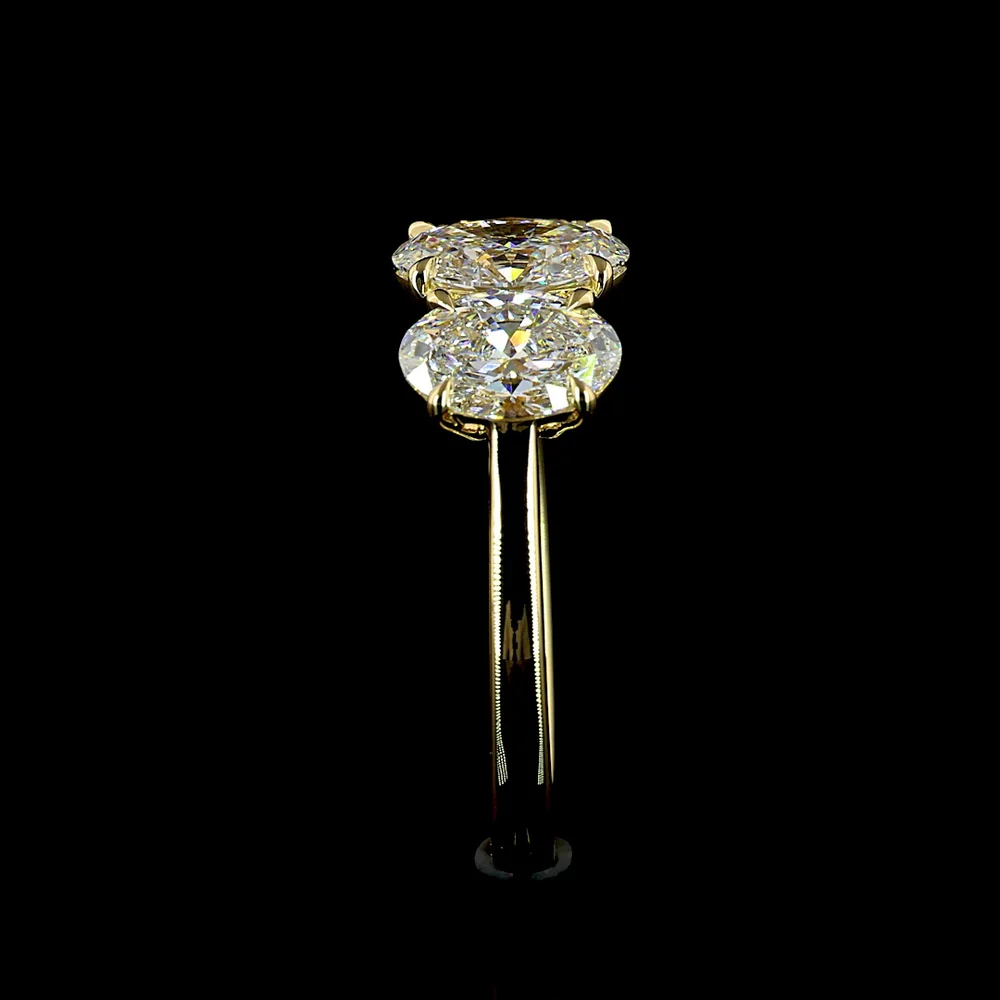 14K Yellow Gold Three Stone Ring with 2.05 Carats Oval Cut Lab Diamond and 0.94 Carats Half-Moon Lab Diamonds - 2.99 Carats Total Diamond Weight - Covaloro Fine Jewelry - Image 4
