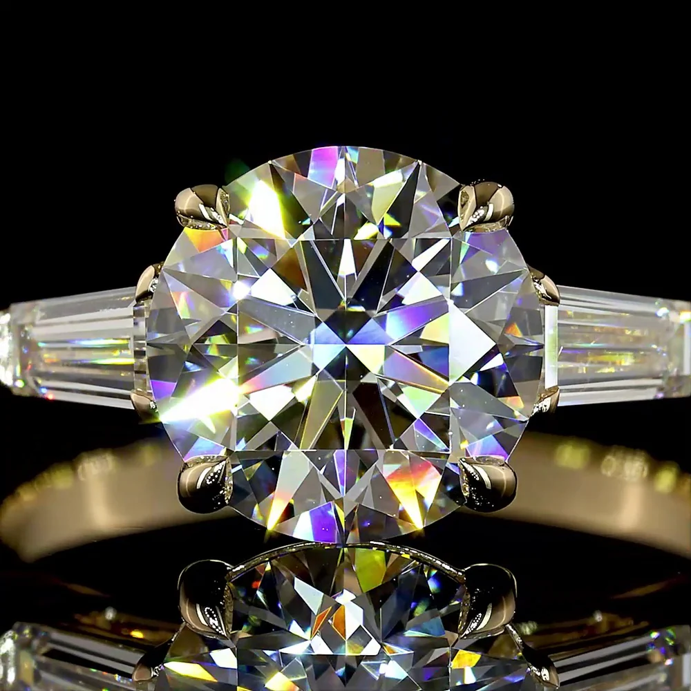 14K Yellow Gold Three-Stone Ring with 2.52 Carat Round Brilliant Lab Diamond and 0.54 Carat Tapered Baguette Side Stones - 3.06 Carats Total Diamond Weight - Covaloro Fine Jewelry - Image 2