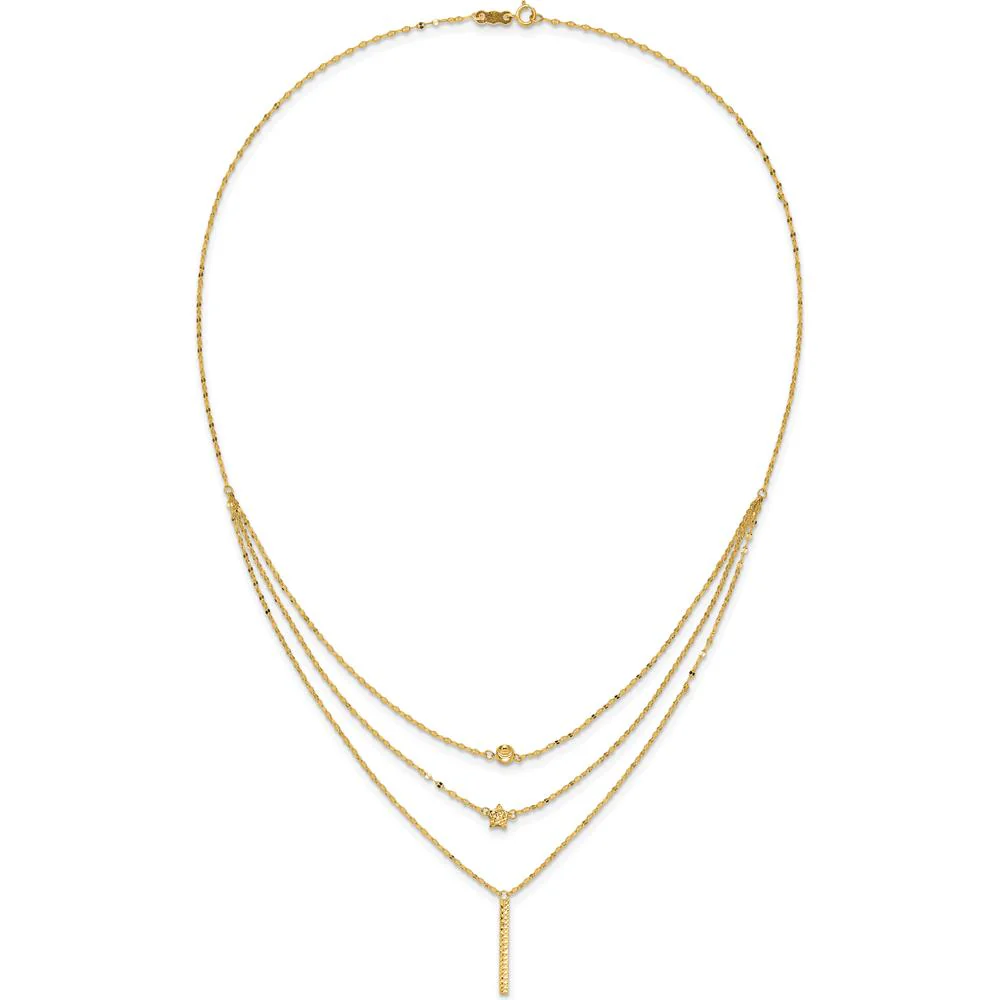 14K Yellow Gold Three Strand Necklace with Diamond-Cut Beads, Star, and Bar Pendant - 18" Length by Oro Pregiato - Image 5