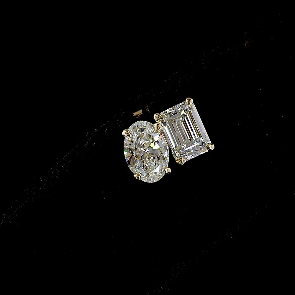 14K Yellow Gold Toi et Moi Earrings with Emerald and Oval Cut Lab Diamonds - 1.89 Carat Total Weight - Covaloro Fine Jewelry - Image 2