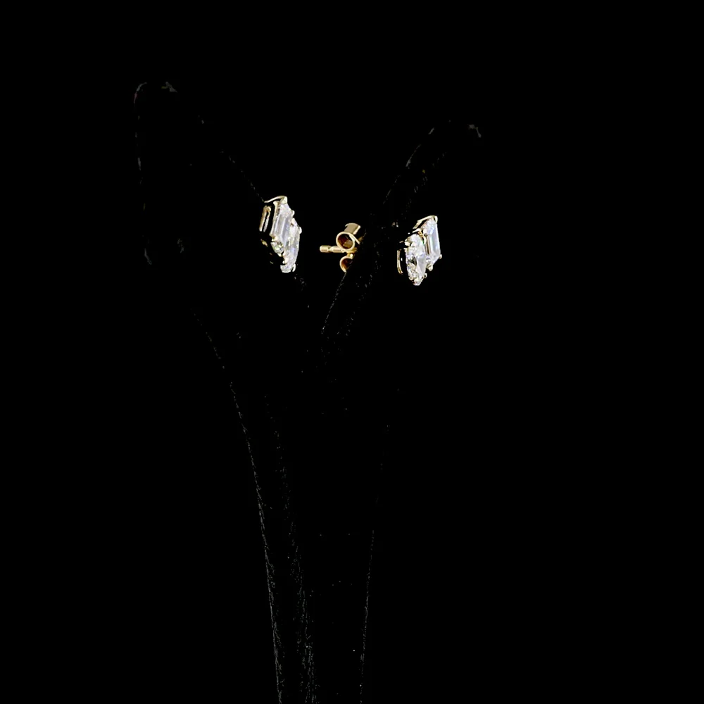 14K Yellow Gold Toi et Moi Earrings with Emerald and Oval Cut Lab Diamonds - 1.89 Carat Total Weight - Covaloro Fine Jewelry - Image 3