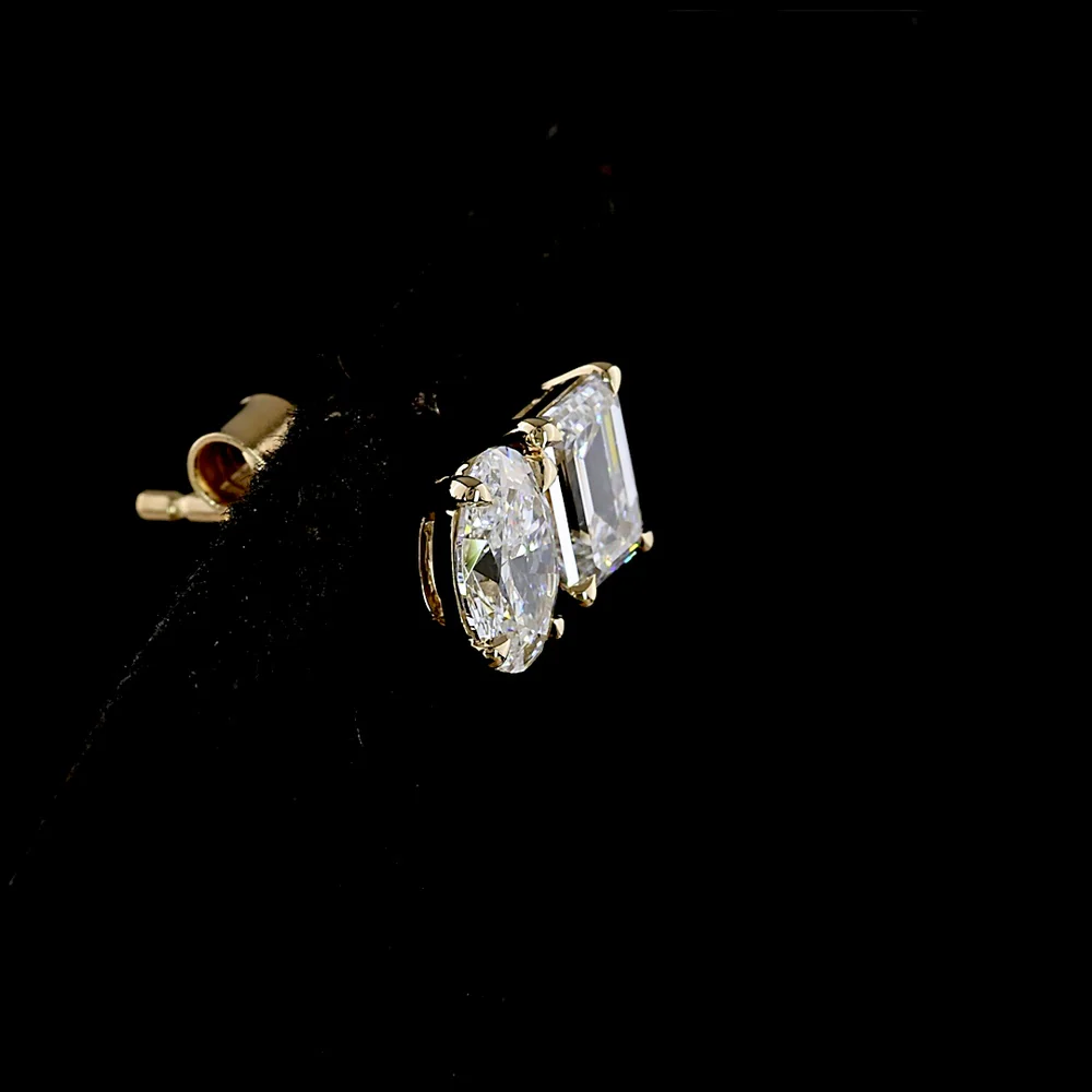14K Yellow Gold Toi et Moi Earrings with Emerald and Oval Cut Lab Diamonds - 1.89 Carat Total Weight - Covaloro Fine Jewelry - Image 4