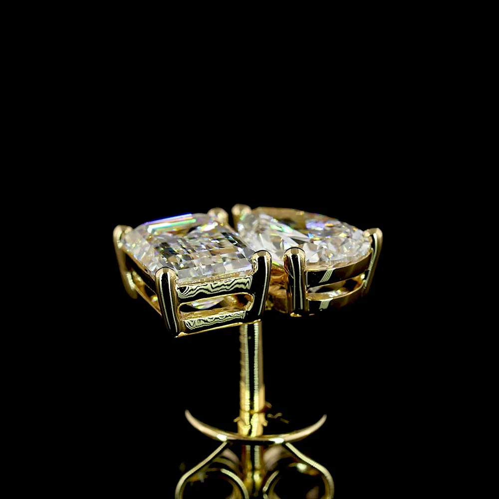 14K Yellow Gold Toi et Moi Earrings with Emerald Cut and Pear Shape Lab Diamonds - 3.36 Carats Total Diamond Weight - Covaloro Fine Jewelry - Image 4