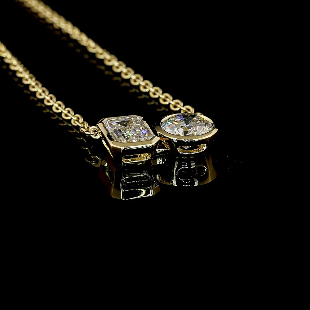 14K Yellow Gold Toi et Moi Pendant with 1.21 Carat Emerald Cut and 1.01 Carat Round Brilliant Lab Diamonds - 2.22 Total Carat Weight - Covaloro Fine Jewelry - Image 3