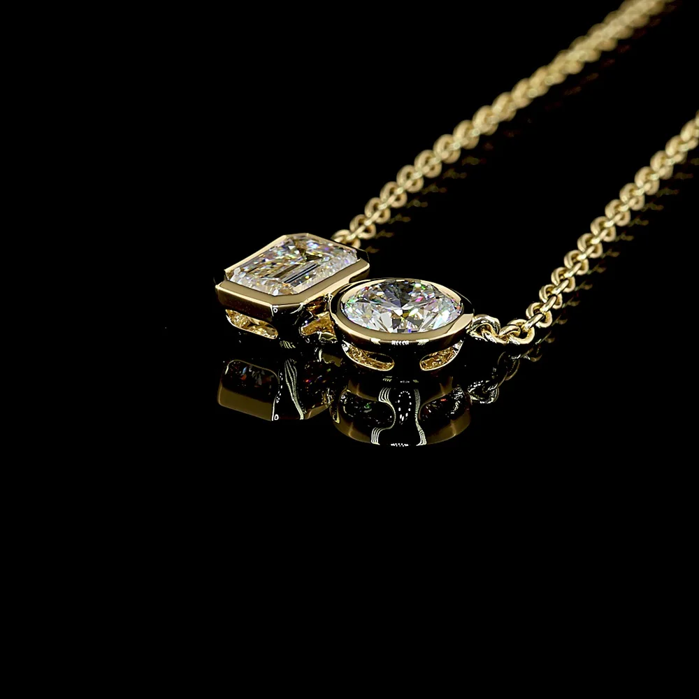 14K Yellow Gold Toi et Moi Pendant with 1.21 Carat Emerald Cut and 1.01 Carat Round Brilliant Lab Diamonds - 2.22 Total Carat Weight - Covaloro Fine Jewelry - Image 4