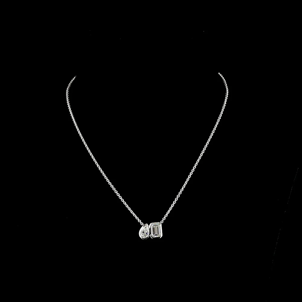 14K Yellow Gold Toi et Moi Pendant with 2.01 Carats Emerald Cut and 0.89 Carats Pear Shape Lab Diamonds - 2.90 Carats Total Diamond Weight - Covaloro Fine Jewelry