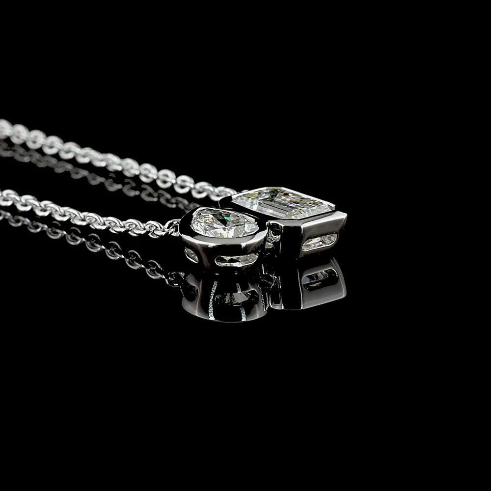 14K Yellow Gold Toi et Moi Pendant with 2.01 Carats Emerald Cut and 0.89 Carats Pear Shape Lab Diamonds - 2.90 Carats Total Diamond Weight - Covaloro Fine Jewelry - Image 3