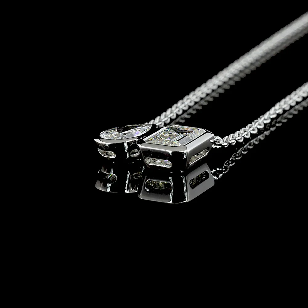 14K Yellow Gold Toi et Moi Pendant with 2.01 Carats Emerald Cut and 0.89 Carats Pear Shape Lab Diamonds - 2.90 Carats Total Diamond Weight - Covaloro Fine Jewelry - Image 4