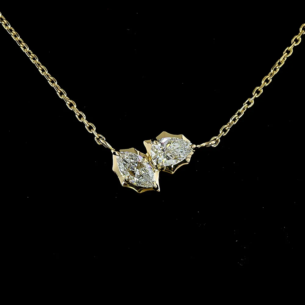 14K Yellow Gold Toi et Moi Pendant with Inclined Marquise and Pear Cut Lab Diamonds - 0.40 Carat Total Diamond Weight - Covaloro Fine Jewelry - Image 2