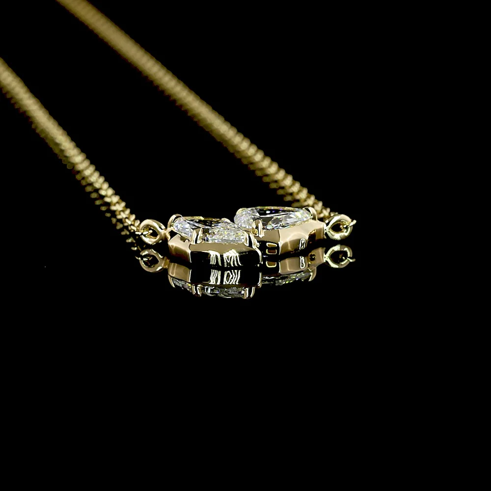 14K Yellow Gold Toi et Moi Pendant with Inclined Marquise and Pear Cut Lab Diamonds - 0.40 Carat Total Diamond Weight - Covaloro Fine Jewelry - Image 3