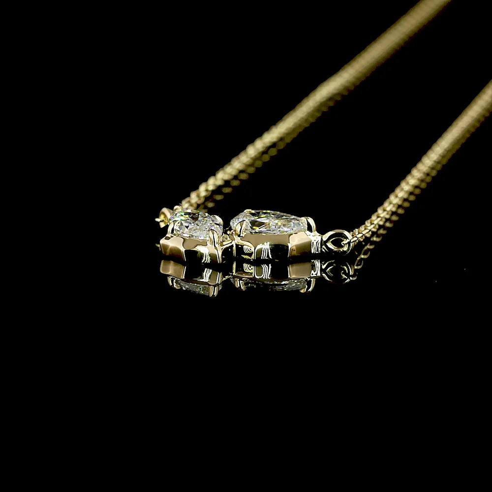 14K Yellow Gold Toi et Moi Pendant with Inclined Marquise and Pear Cut Lab Diamonds - 0.40 Carat Total Diamond Weight - Covaloro Fine Jewelry - Image 4