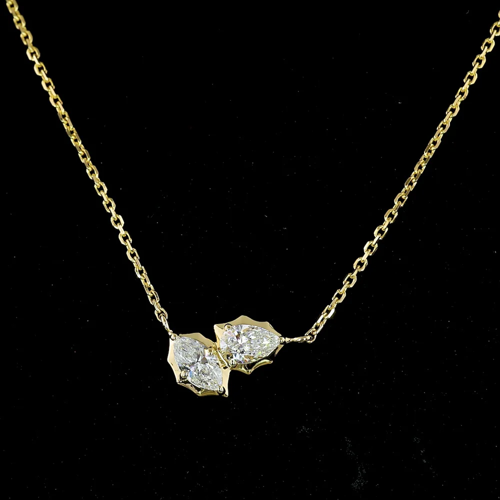 14K Yellow Gold Toi et Moi Pendant with Pear Shape and Marquise Cut Lab Grown Diamonds - 0.40 Carat Total Weight E-F VS - Covaloro Fine Jewelry - Image 2