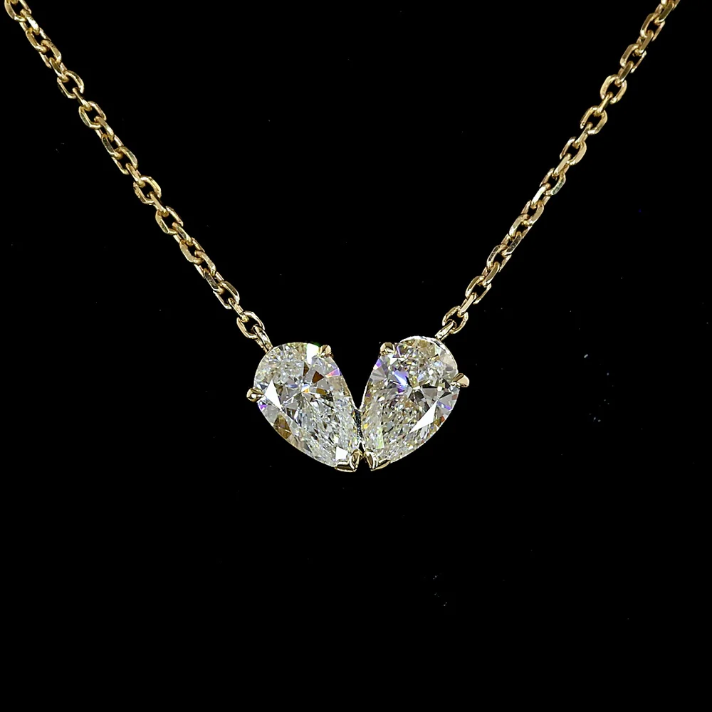 14K Yellow Gold Toi et Moi Pendant with Pear Shape Lab Grown Diamonds - 0.62 Carat Total Diamond Weight - Covaloro Fine Jewelry - Image 2