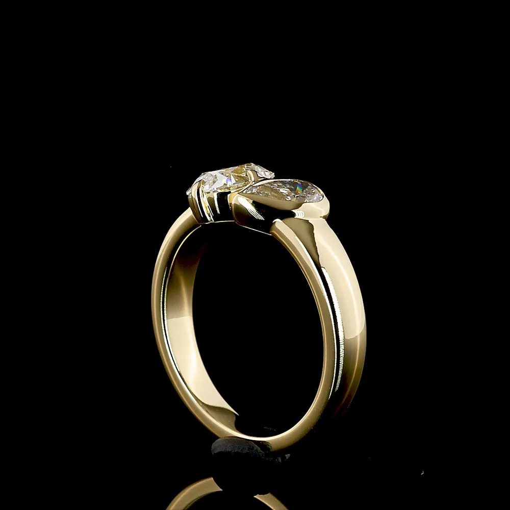 14K Yellow Gold Toi et Moi Ring with 0.52 Carat Pear Shape and 1.04 Carat Antique Cushion Cut Lab Diamonds - 1.56 Carat Total Diamond Weight - Covaloro Fine Jewelry - Image 3