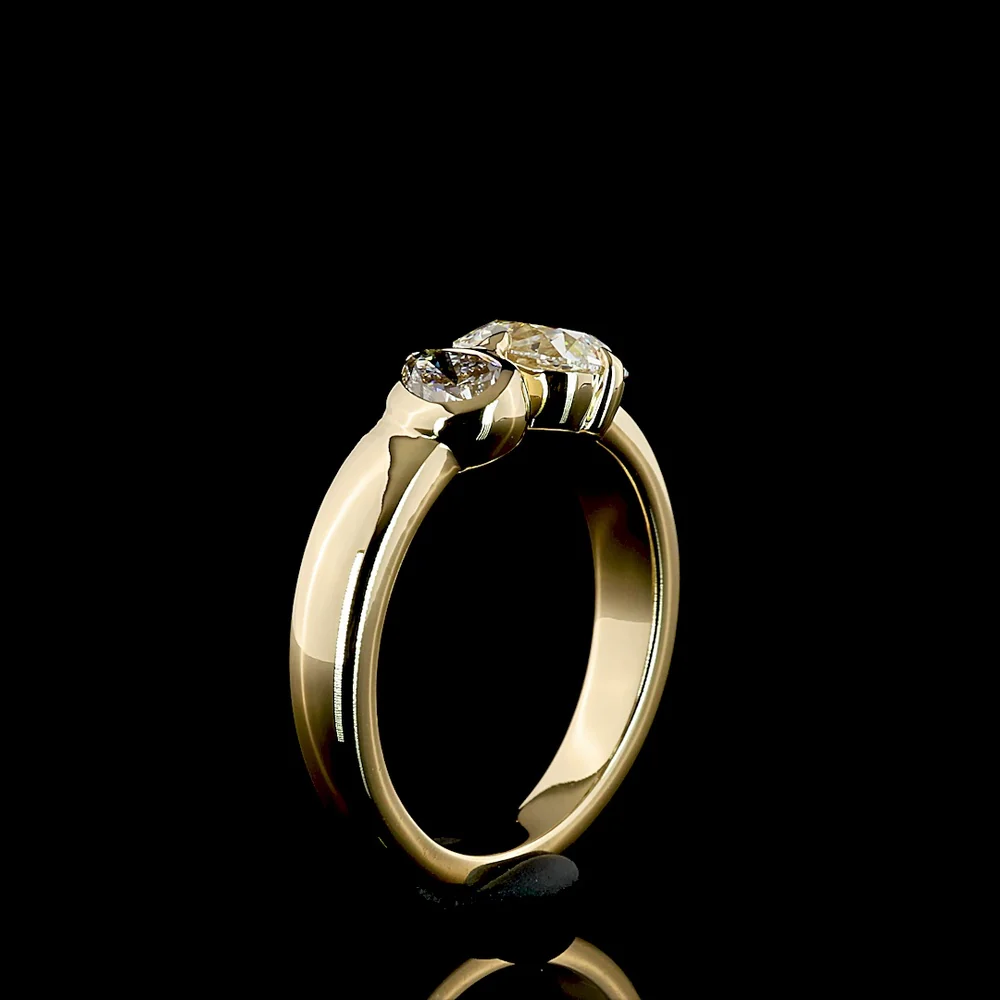 14K Yellow Gold Toi et Moi Ring with 0.52 Carat Pear Shape and 1.04 Carat Antique Cushion Cut Lab Diamonds - 1.56 Carat Total Diamond Weight - Covaloro Fine Jewelry - Image 4