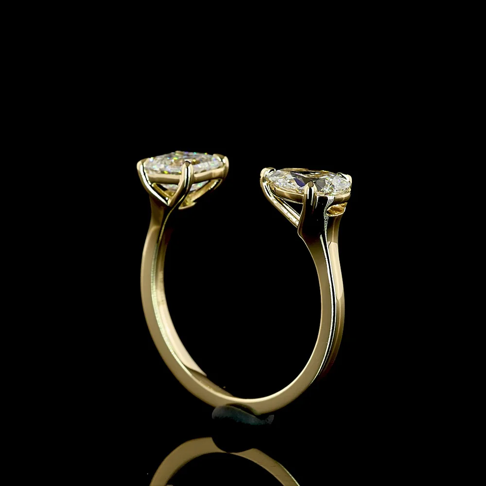 14K Yellow Gold Toi et Moi Ring with 1.01 Carat Asscher Cut and 0.82 Carat Pear Shaped Lab Diamonds - Total 1.83 Carat - Covaloro Fine Jewelry - Image 3