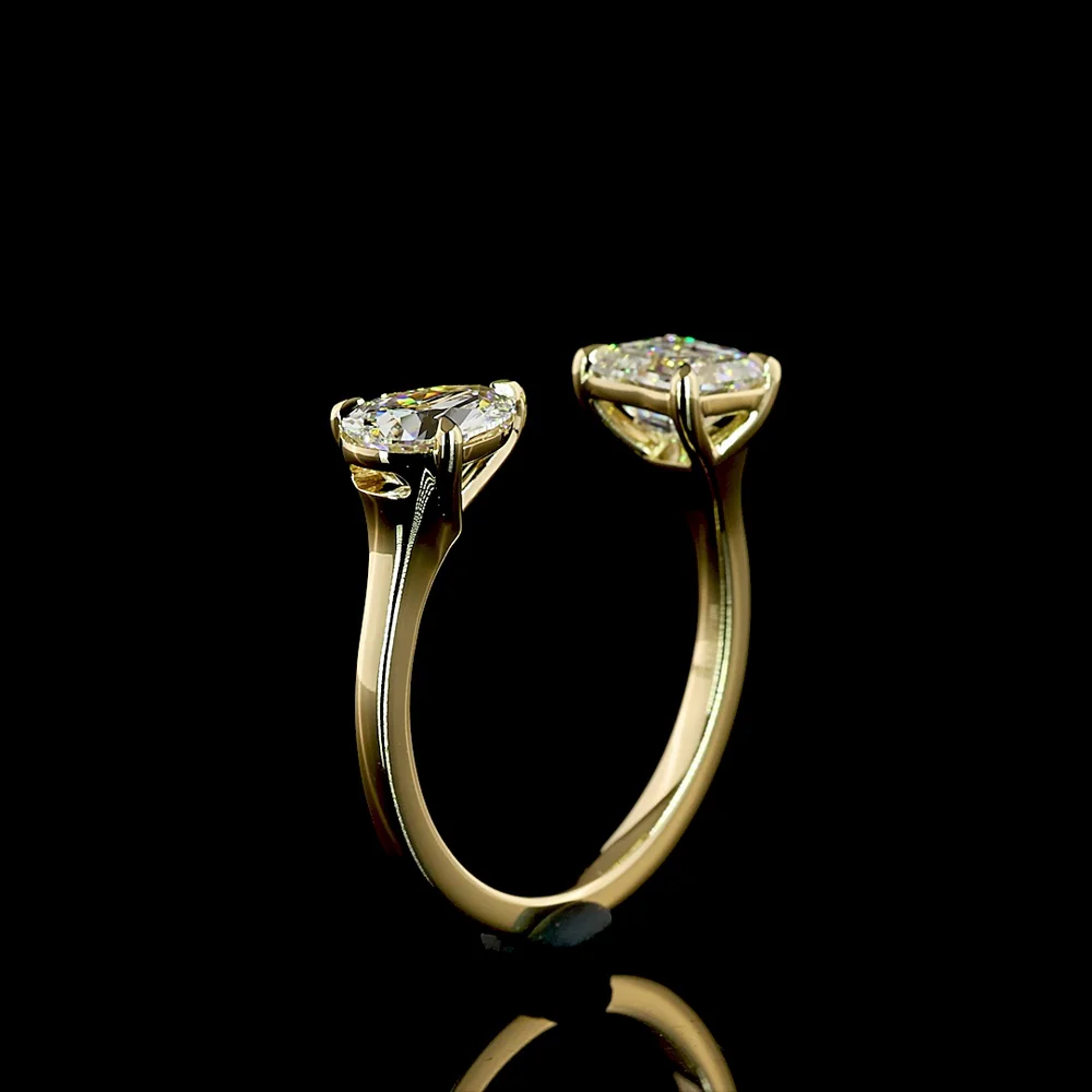 14K Yellow Gold Toi et Moi Ring with 1.01 Carat Asscher Cut and 0.82 Carat Pear Shaped Lab Diamonds - Total 1.83 Carat - Covaloro Fine Jewelry - Image 4