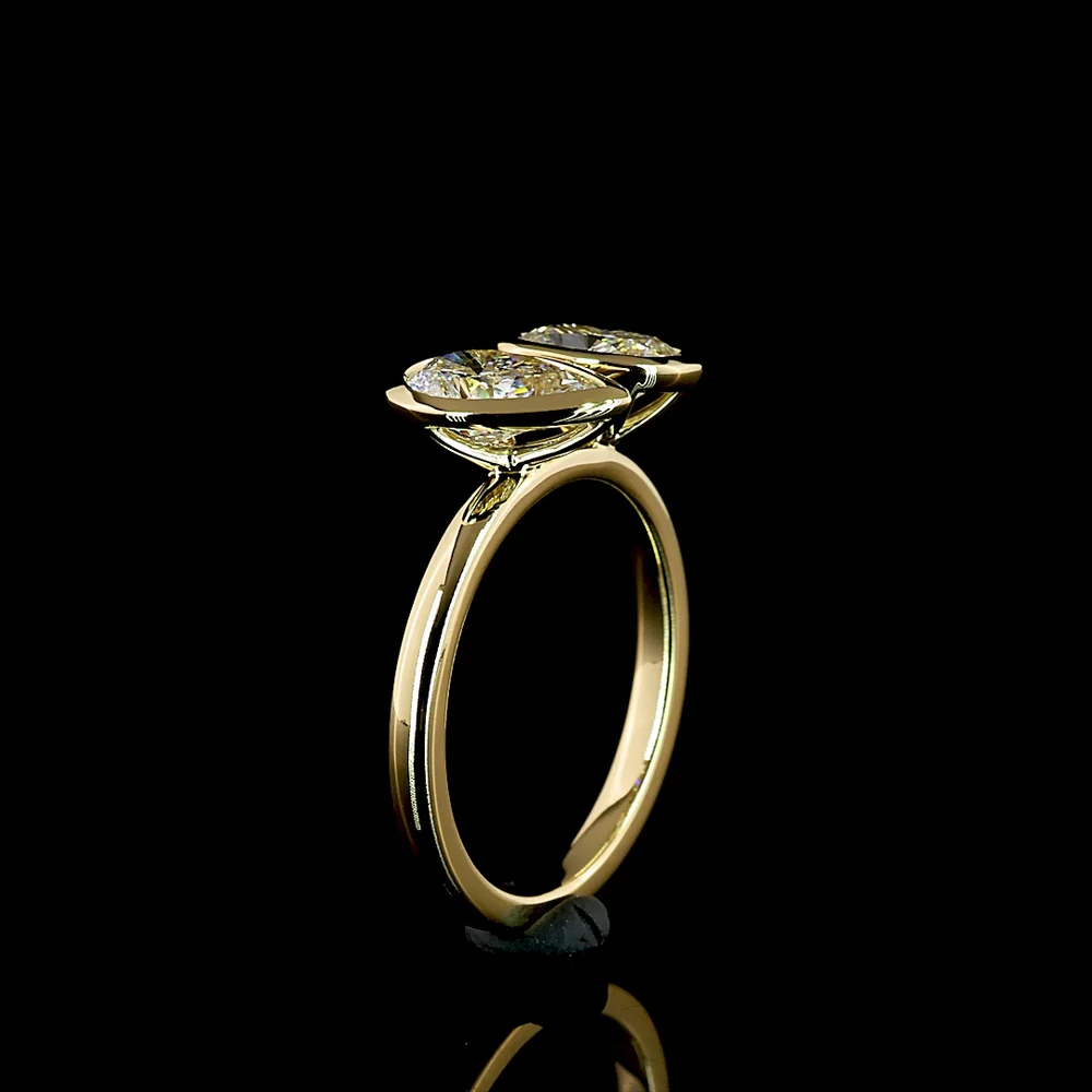 14K Yellow Gold Toi et Moi Ring with 2.03 Carats Lab Grown Pear and Cushion Cut Diamonds in Bezel Setting - E VS1 Clarity - Covaloro Fine Jewelry - Image 4