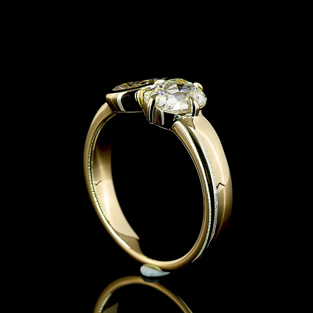 14K Yellow Gold Toi et Moi Ring with Antique Cushion and Pear Shape Lab Diamonds - 1.50 Carats Total Diamond Weight - Covaloro Fine Jewelry - Image 3