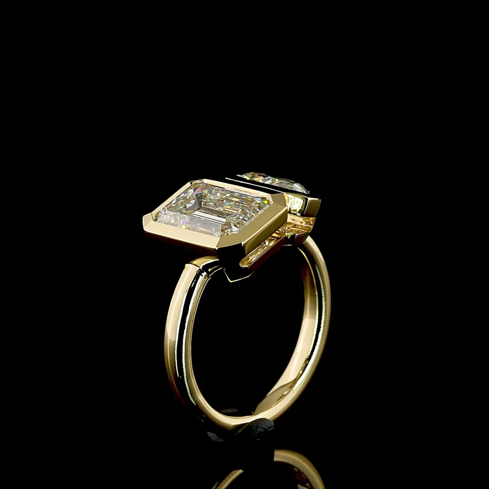 14K Yellow Gold Toi et Moi Ring with Bezel Set 3.12 Carat Emerald Cut and 1.52 Carat Pear Cut Lab Diamonds - 4.64 Total Carat Weight - Covaloro Fine Jewelry - Image 4