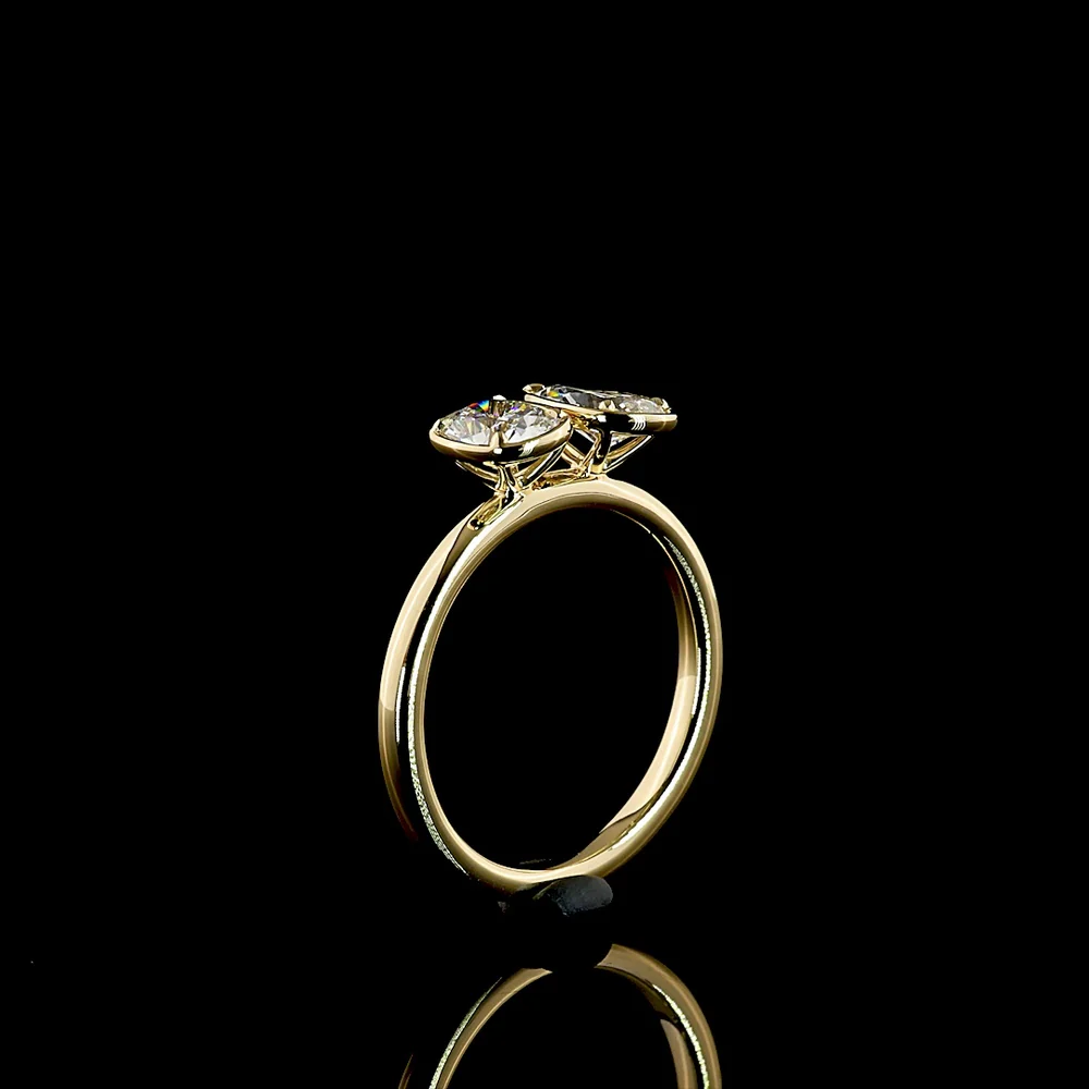 14K Yellow Gold Toi et Moi Ring with Cushion Brilliant and Pear Shape Lab Diamonds - 0.99 Carats Total Diamond Weight - Covaloro Fine Jewelry - Image 4