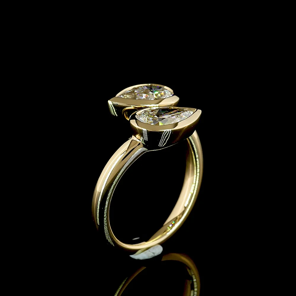 14K Yellow Gold Toi et Moi Ring with East-West Bezel Set Pear Shape Lab Diamonds - 2.00 Total Carat Weight, D VVS2 Clarity - Covaloro Fine Jewelry - Image 4