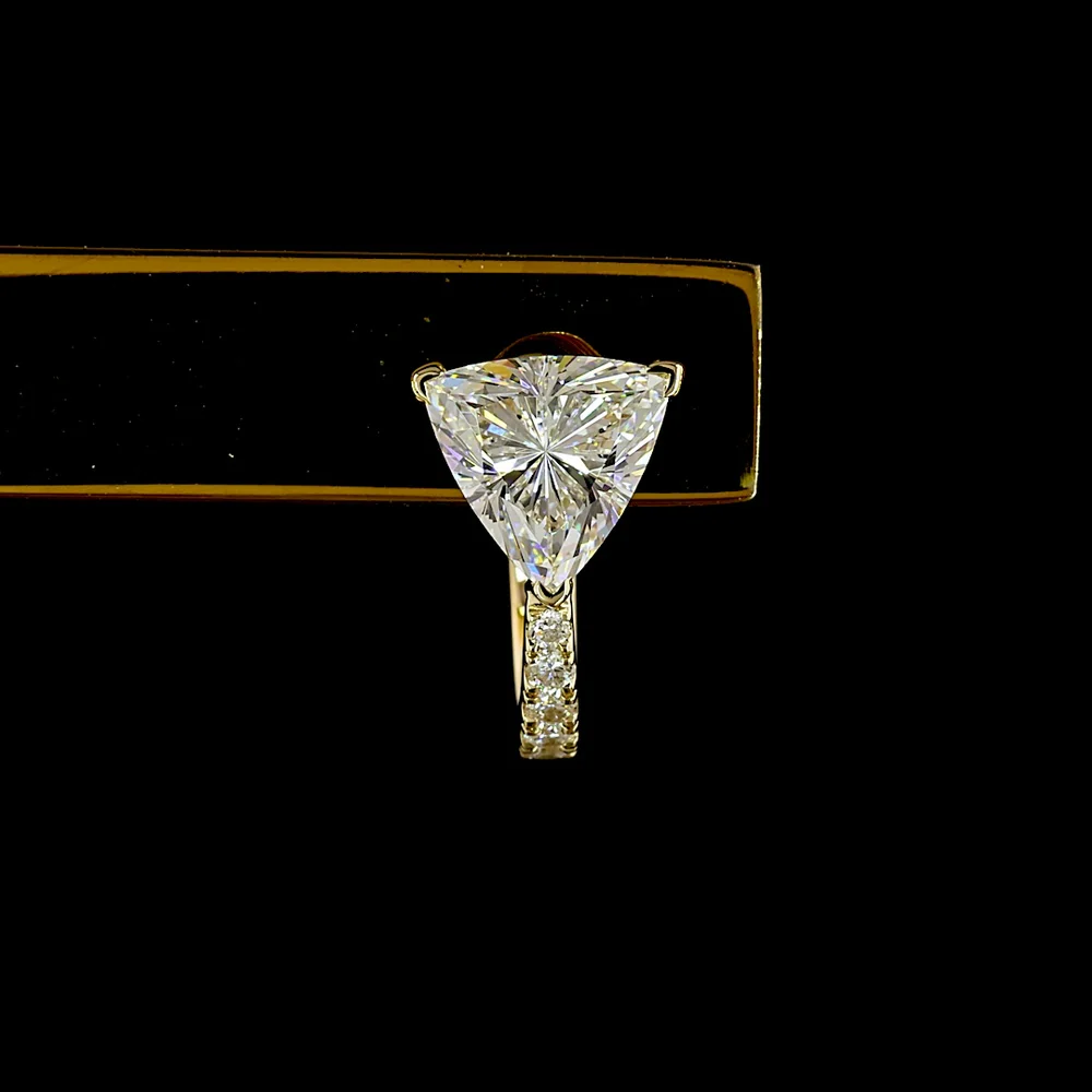 14K Yellow Gold Triangle Cut Lab Diamond Huggie Earrings with Brilliant Accent Stones - 1.78 Carat Total Diamond Weight - Covaloro Fine Jewelry - Image 2