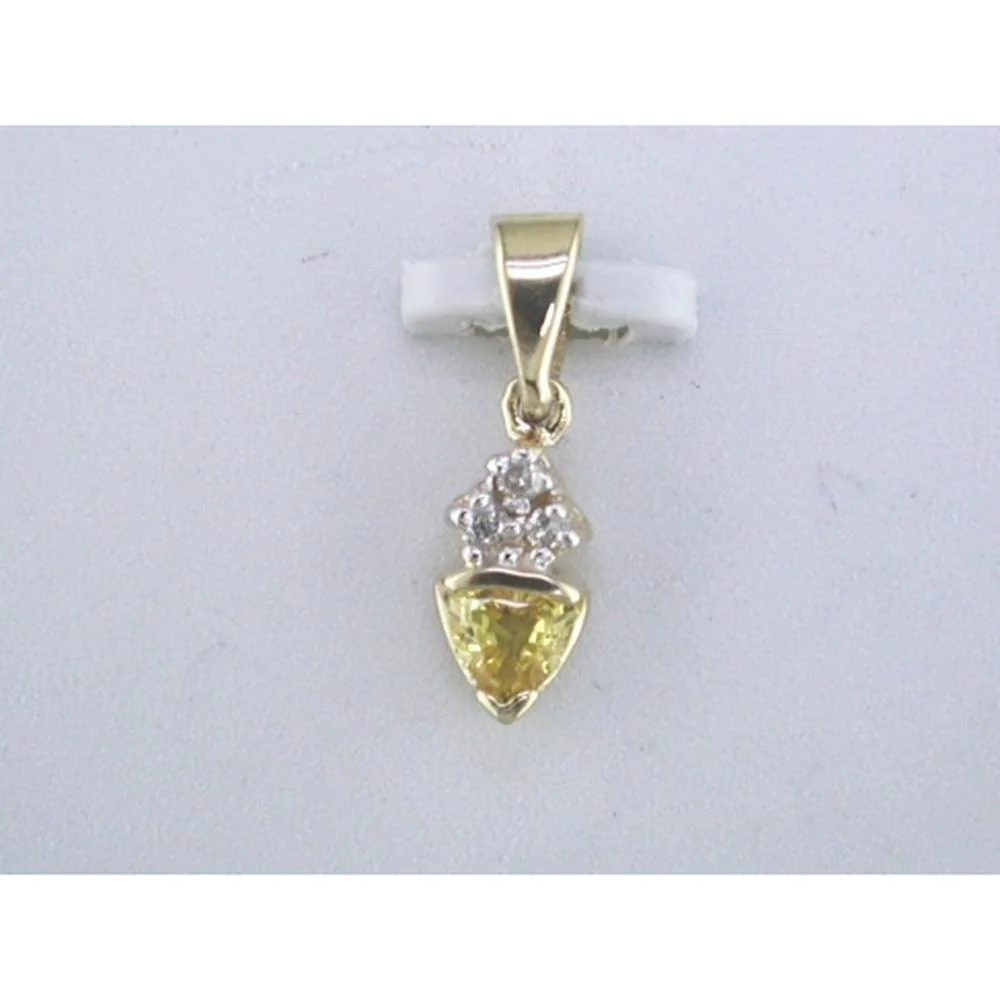 14K Yellow Gold Trillion Cut Yellow Sapphire and Round Diamond Pendant - 0.35 Total Carat Weight - Royal Jewelry