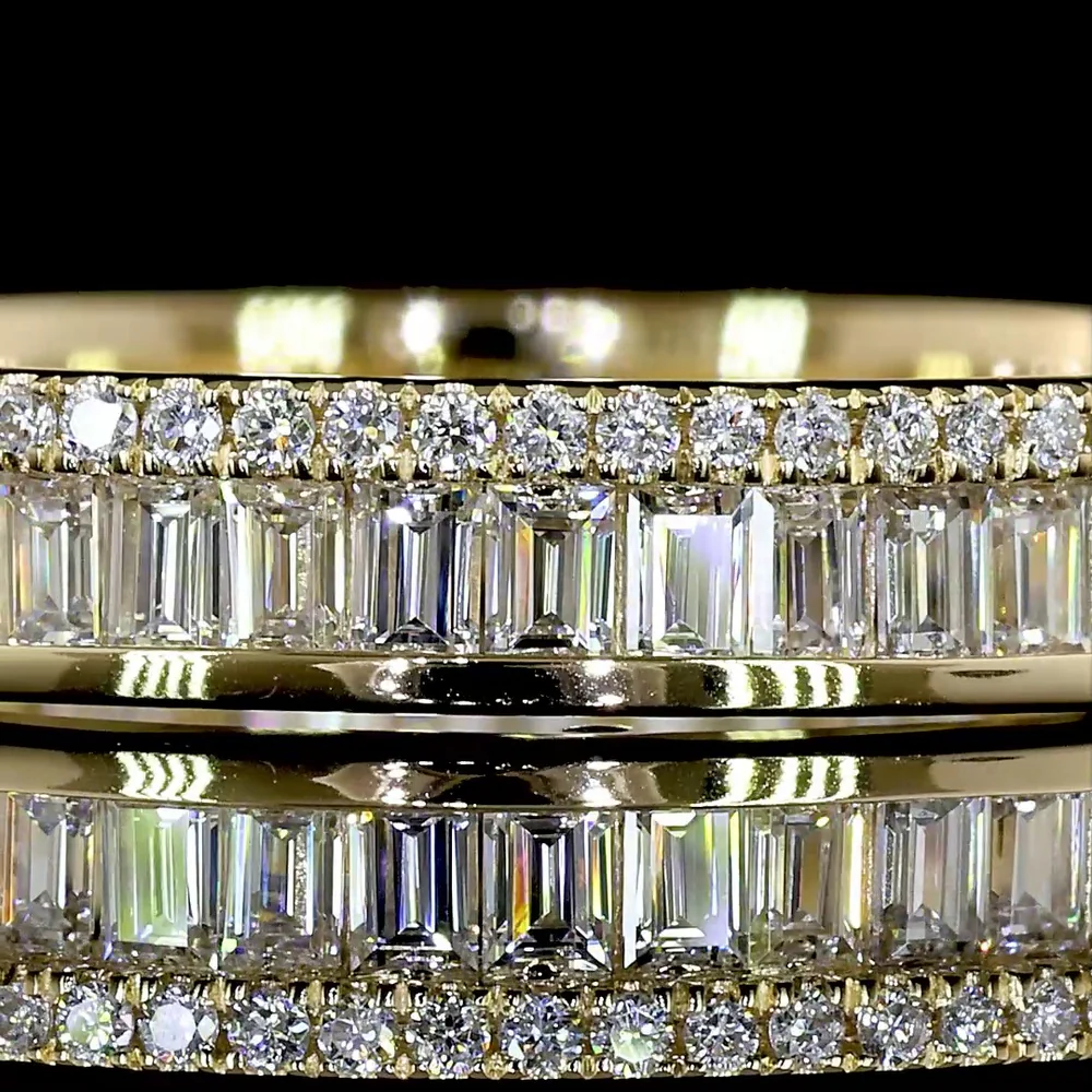14K Yellow Gold Triple Row Eternity Band with Channel Set Baguette and Round Lab Diamonds - 0.97 Carat Total Diamond Weight - Covaloro Fine Jewelry - Image 2