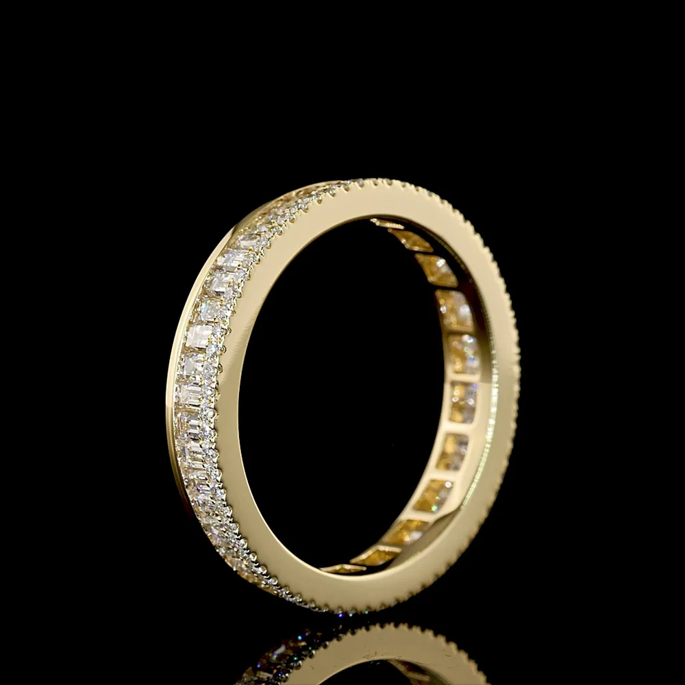 14K Yellow Gold Triple Row Eternity Band with Channel Set Baguette and Round Lab Diamonds - 0.97 Carat Total Diamond Weight - Covaloro Fine Jewelry - Image 4