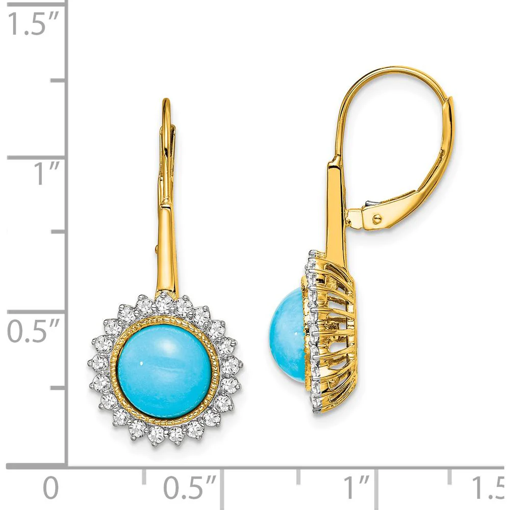 14K Yellow Gold Turquoise and Diamond Drop Earrings with Round Turquoise - 1.43 Carat Total Gemstone Weight by Monteluci Fine Jewelry - Image 4
