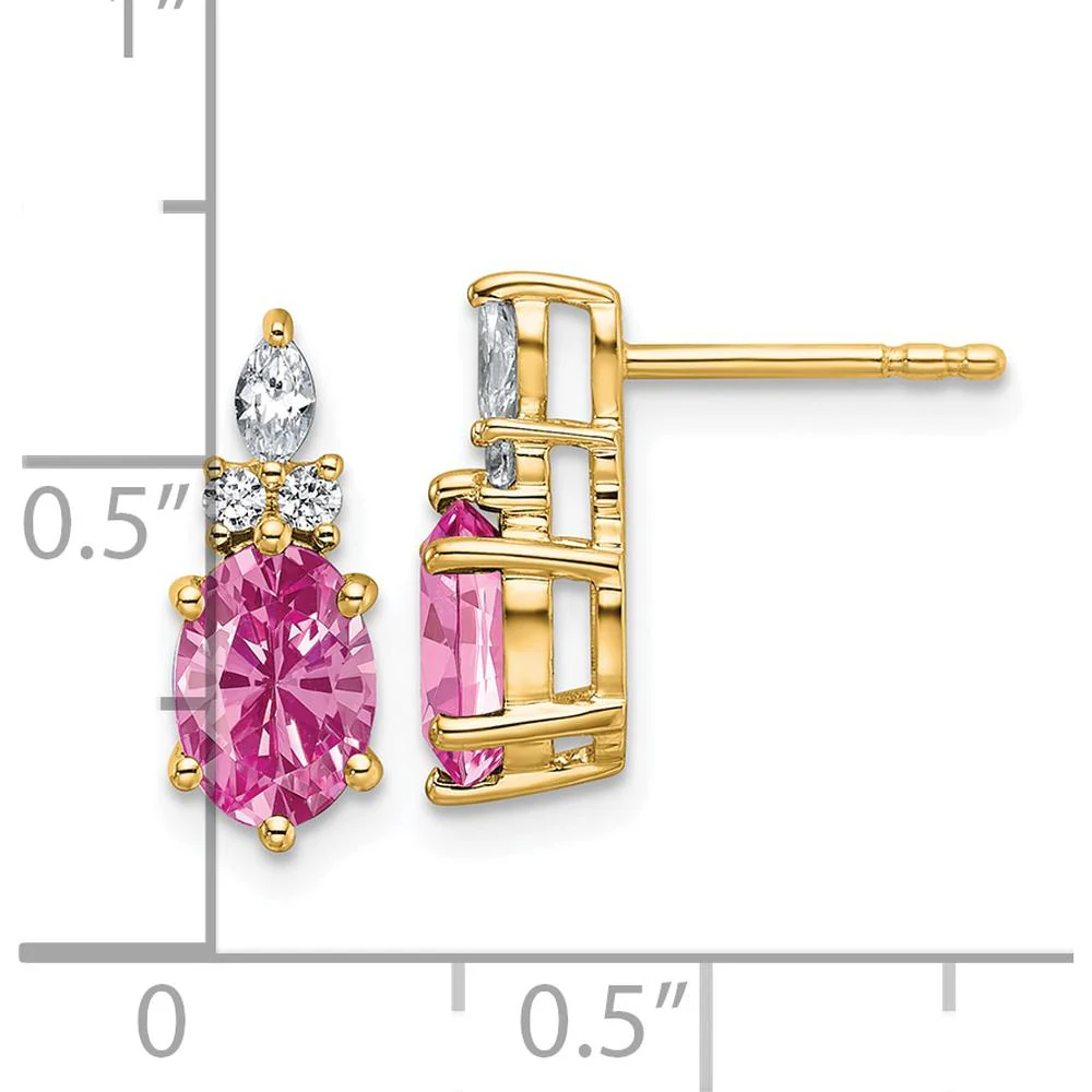 14K Yellow Gold Twist Earrings with Lab-Created Pink Sapphire and Natural Diamond Accents - 1.20 Carat Total Gem Weight by Oro Pregiato - Image 3