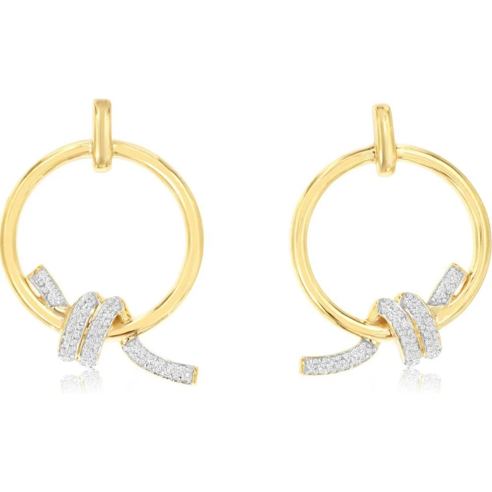 14K Yellow Gold Twist Knot Hoop Earrings with Pave Set Round Diamonds - 0.22 Carat Total Diamond Weight - Royal Jewelry
