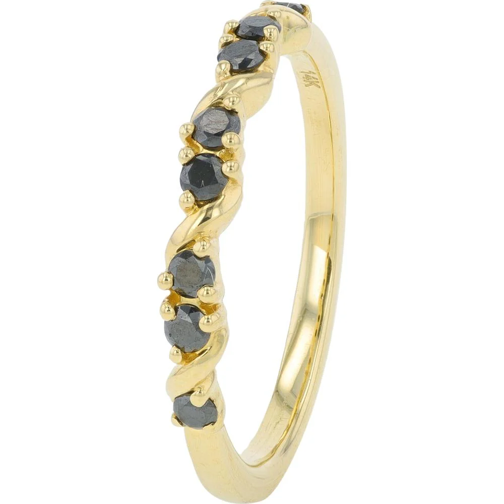 14K Yellow Gold Twisted Band Ring with 0.25 Carat Prong Set Black Diamonds