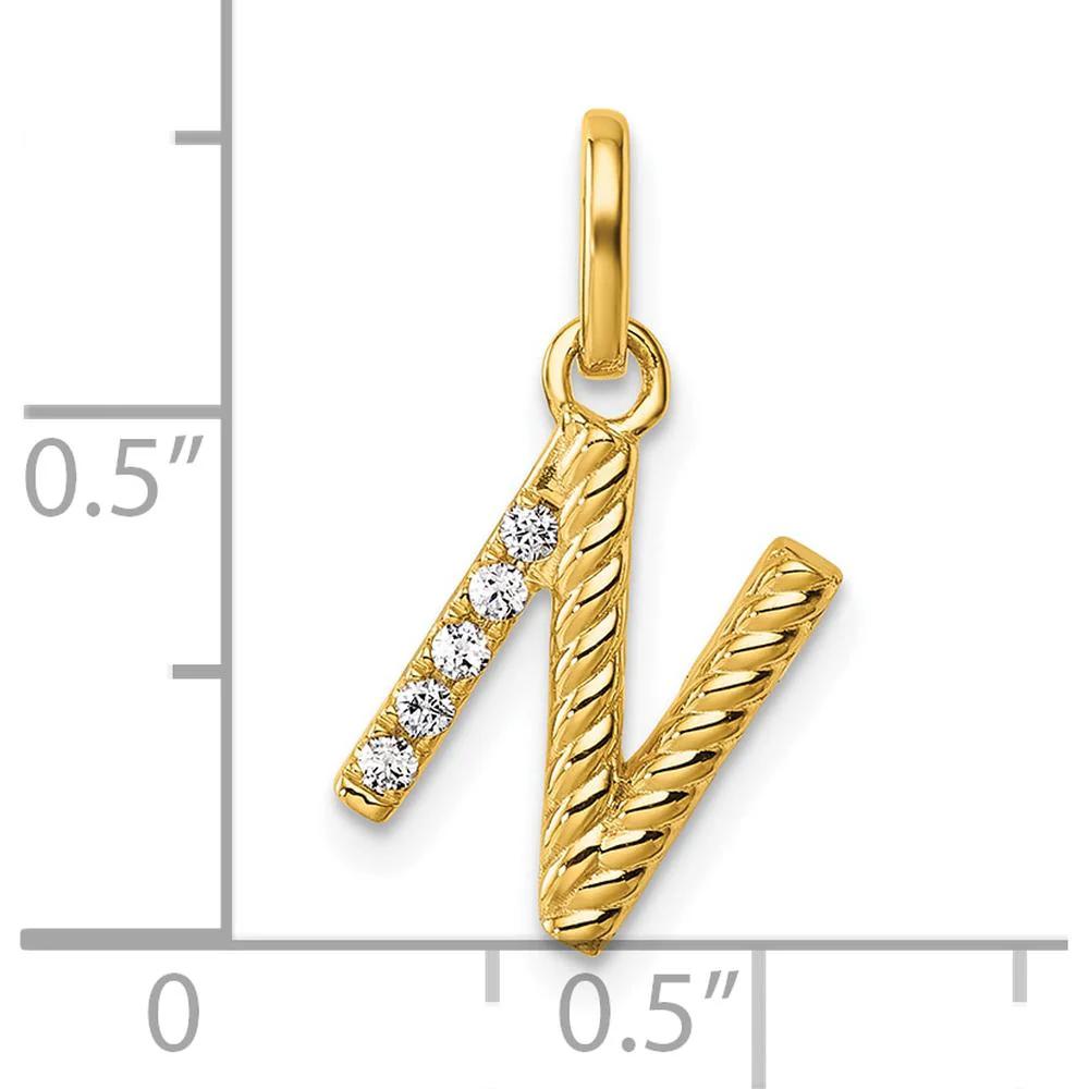 14K Yellow Gold Twisted Diamond Initial "N" Charm - 0.05 Carat Total Diamond Weight by Oro Pregiato - Image 4