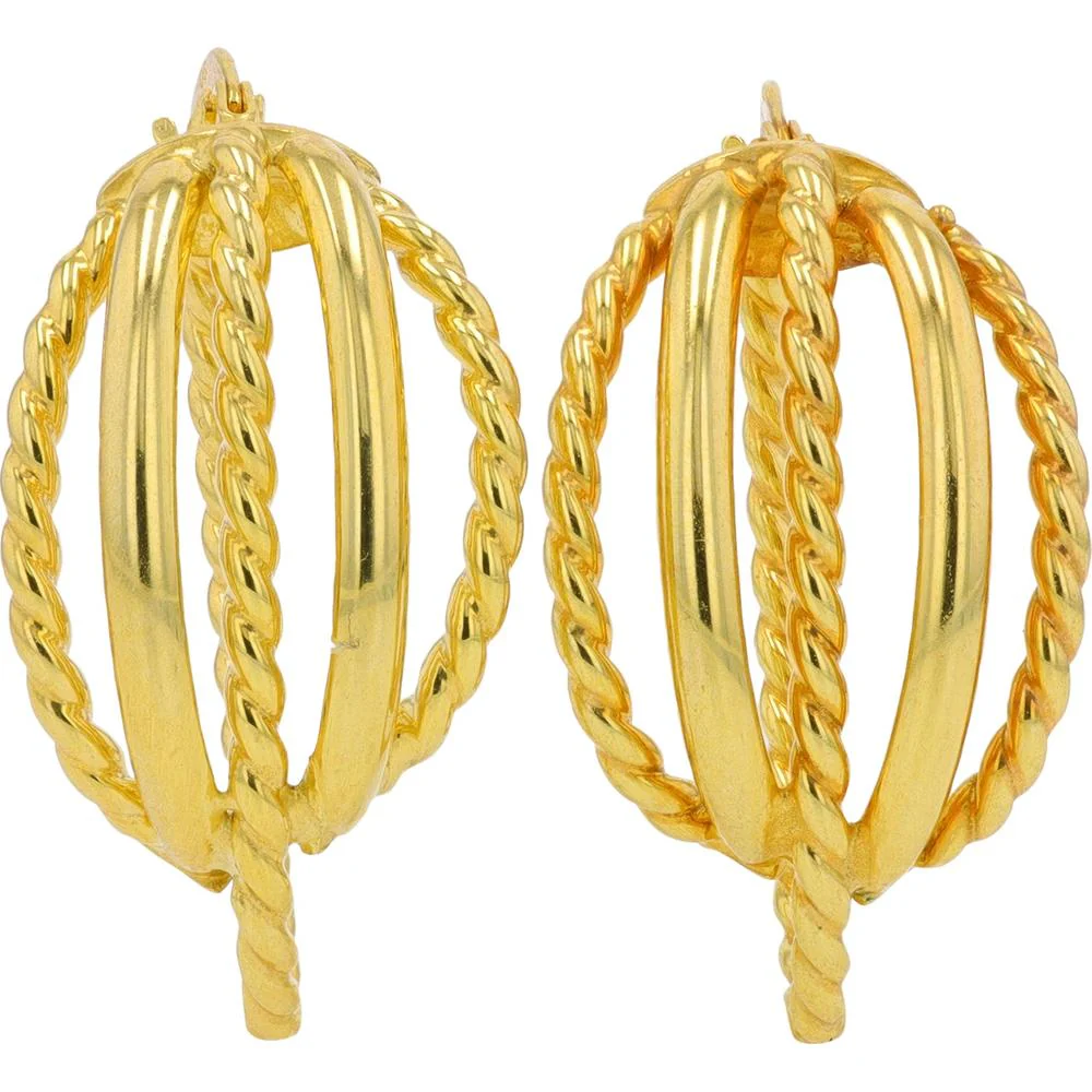 14K Yellow Gold Twisted Rope and Polished Medium Hoop Earrings - 2.85g Total Weight - Image 2