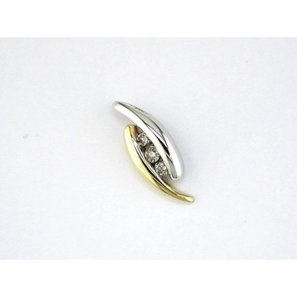 14K Yellow Gold Two-Tone Pendant with Three Round Cut Diamonds - 0.10 Carat Total Diamond Weight - Royal Jewelry
