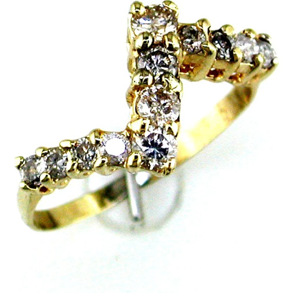14K Yellow Gold V-Shaped Diamond Wedding Band with Round Brilliant Cut Stones - 0.67 Carat Total Weight - Royal Jewelry