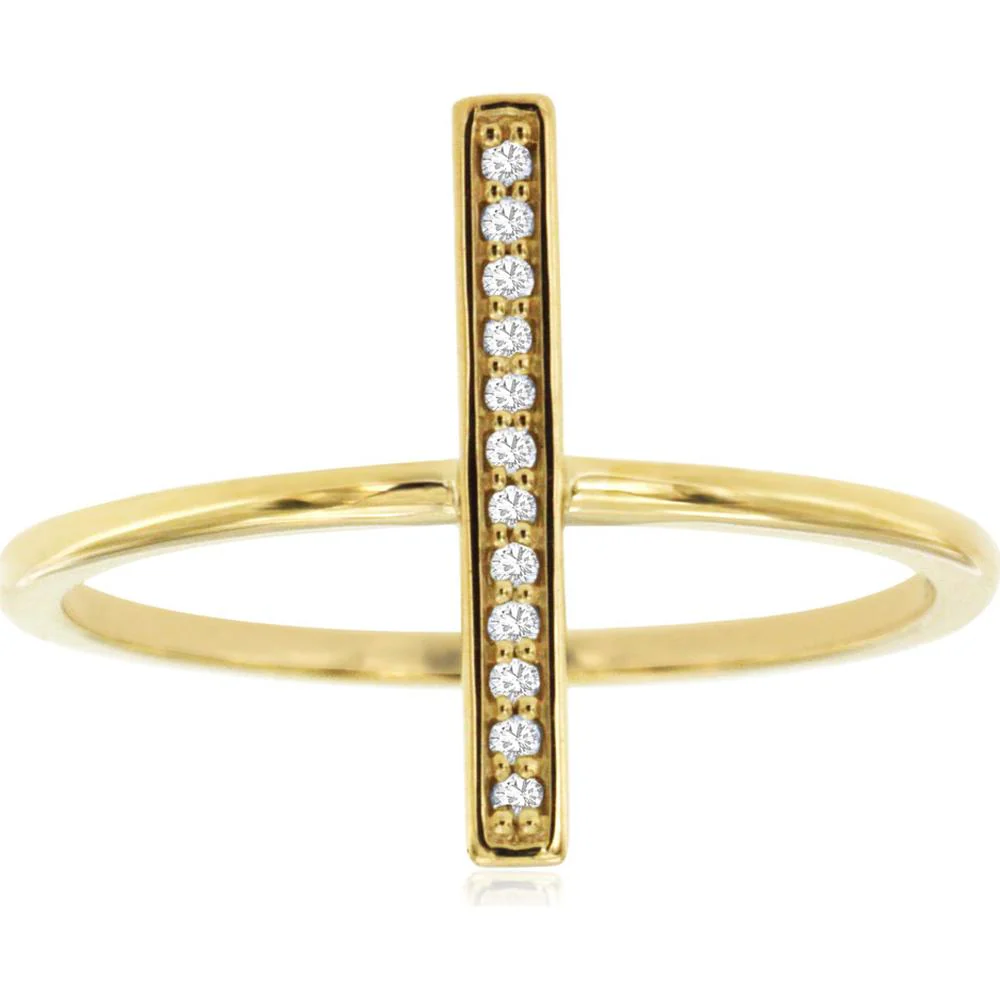 14K Yellow Gold Vertical Bar Ring with Round Diamonds - 0.05 Carat Total Diamond Weight - Royal Jewelry
